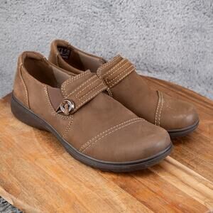 Clarks Collection Leather Slip-on Carleigh Pearl Taupe Nubuck Size 8.5